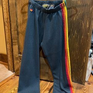 Aviator Nation Navy Joggers with Rainbow Stripes